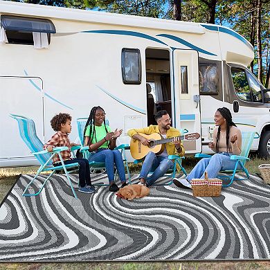 GlowSol Modern Abstract Outdoor Rugs Reversible Waterproof Plastic Straw Rug for Patio Beach