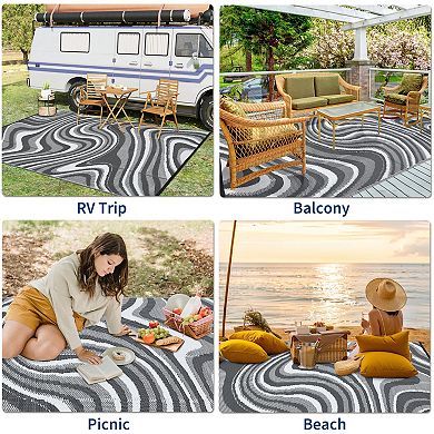 GlowSol Modern Abstract Outdoor Rugs Reversible Waterproof Plastic Straw Rug for Patio Beach