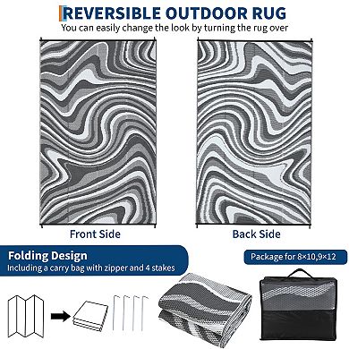 GlowSol Modern Abstract Outdoor Rugs Reversible Waterproof Plastic Straw Rug for Patio Beach