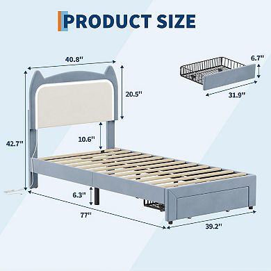 Platform Bed Frame - RGB LED Lights Wood Slats Support, Noise-Free No Box Spring Required