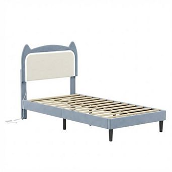 Platform Bed Frame - RGB LED Lights Wood Slats Support, Noise-Free No Box Spring Required
