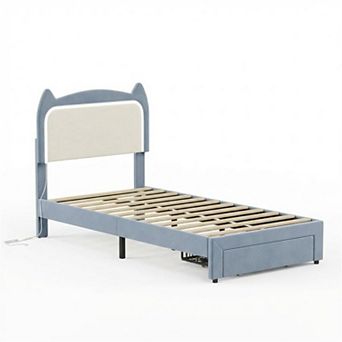 Platform Bed Frame - RGB LED Lights Wood Slats Support, Noise-Free No Box Spring Required