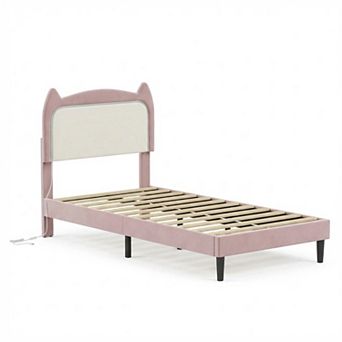 Platform Bed Frame - RGB LED Lights Wood Slats Support, Noise-Free No Box Spring Required