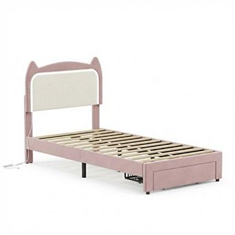 Platform Bed Frame - RGB LED Lights Wood Slats Support, Noise-Free No Box Spring Required