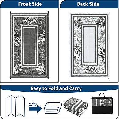 GlowSol Modern Bordered Outdoor Rugs Reversible Waterproof Plastic Straw Rug for Porch Garden