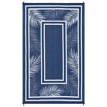 GlowSol Modern Bordered Outdoor Rugs Reversible Waterproof Plastic Straw Rug for Porch Garden