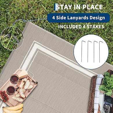 GlowSol Modern Geometric Outdoor Rugs Reversible UV Resistant Portable Bordered Plastic Straw Rug