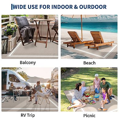 GlowSol Modern Geometric Outdoor Rugs Reversible UV Resistant Portable Bordered Plastic Straw Rug