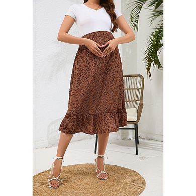 Women's Maternity High Waisted Flowy Floral Midi Skirt