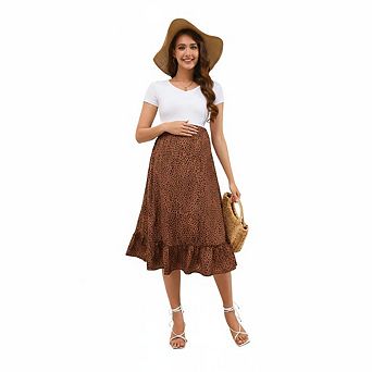 Women's Maternity High Waisted Flowy Floral Midi Skirt