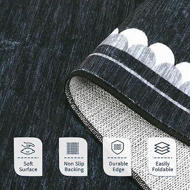 Scalloped Border Rug,Stain Resistant Throw Carpet,Low Pile Floor Cover,Washable