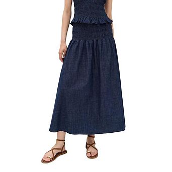 Women's Skirt Classic High-Waisted Pleated Faux Denim A-Line Skirts