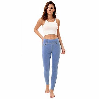 Women's High Waisted Faux Denim Pants Stretchy Skinny Leggings