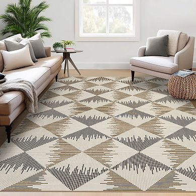 ANIXOL Checkered Jute Look Area Rug Washable Low Pile Non-Slip Carpet