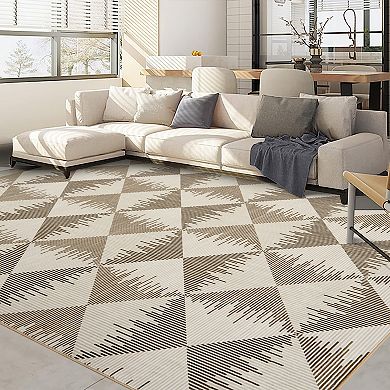 ANIXOL Checkered Jute Look Area Rug Washable Low Pile Non-Slip Carpet