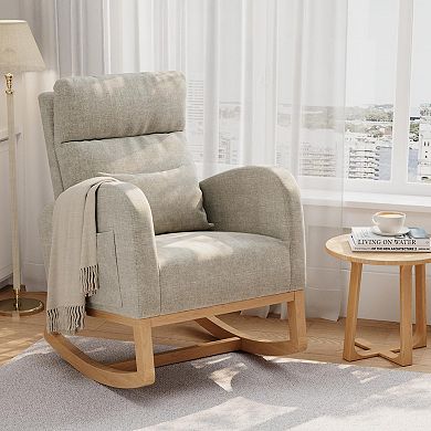 Modern Nursery Rocking Chair,High Back Glider with Pillow, Side Pockets for Bedroom & Nursing Room