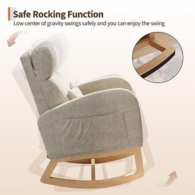 Modern Nursery Rocking Chair,High Back Glider with Pillow, Side Pockets for Bedroom & Nursing Room