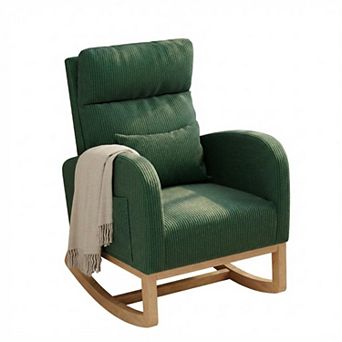 Modern Nursery Rocking Chair,High Back Glider with Pillow, Side Pockets for Bedroom & Nursing Room