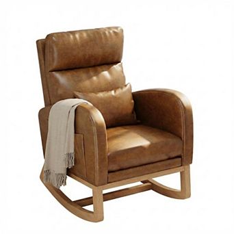 Modern Nursery Rocking Chair,High Back Glider with Pillow, Side Pockets for Bedroom & Nursing Room