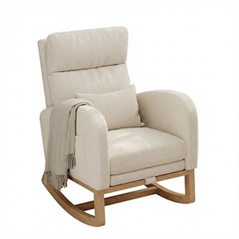 Modern Nursery Rocking Chair,High Back Glider with Pillow, Side Pockets for Bedroom & Nursing Room