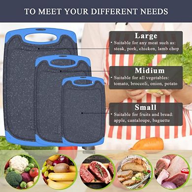 3 piece Plastic Cutting Boards With Rubber Handle