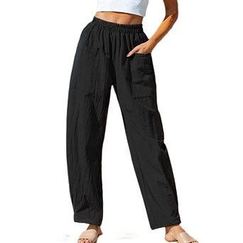 Womens Wide Leg Pants Summer Boho Casual Elastic Waist Long Lounge Pants Trousers with Pockets