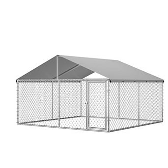 Large Outdoor Dog Kennel w/Waterproof Cover, Dog Enclosure, for Backyard Farm Use, 10x10x6ft