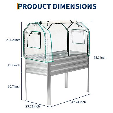 Raised Garden Bed with Greenhouse Cover Built-in Spray Tube, Galvanized Metal Elevated Planter Box