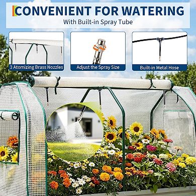 Raised Garden Bed with Greenhouse Cover Built-in Spray Tube, Galvanized Metal Elevated Planter Box