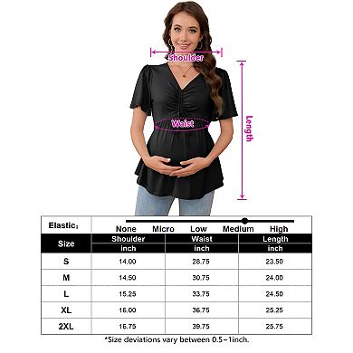 Women Maternity Short Sleeve Blouse v Neck Ruched Casual Shirt