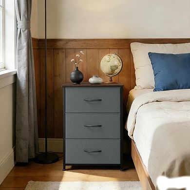 3-Drawer Dresser with Removable Fabric Bins, Wood Grain Print Storage Organizer for Any Room