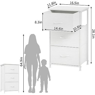 3-Drawer Dresser with Removable Fabric Bins, Wood Grain Print Storage Organizer for Any Room