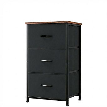 3-Drawer Dresser with Removable Fabric Bins, Wood Grain Print Storage Organizer for Any Room