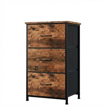 3-Drawer Dresser with Removable Fabric Bins, Wood Grain Print Storage Organizer for Any Room