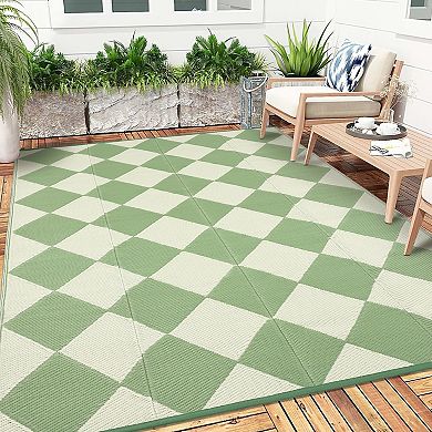 GlowSol Reversible Outdoor Rugs Modern Geometric Waterproof UV Resistant Plastic Straw Rug