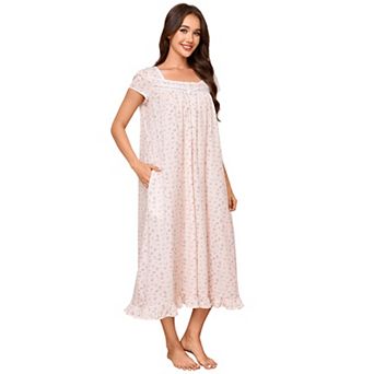 Nightgown for Women Short Sleeve Floral Nightdress with Pockets