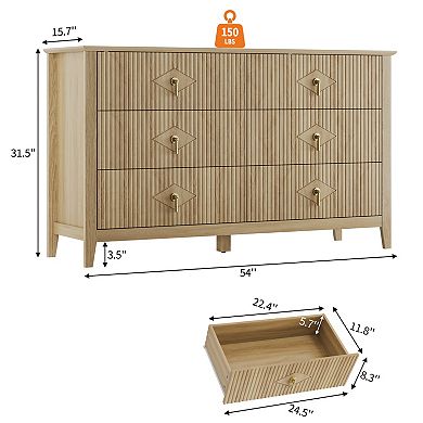 ANIXOL Fluted 6-Drawer Dresser for Bedroom