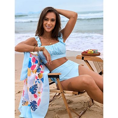 2 Piece Swimsuit for Women Ruched Tummy Control Bathing Bikini Sets SquareNeck Tank Top with Bottom