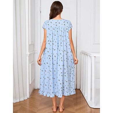 Nightgown for Women Short Sleeve Floral Nightdress with Pockets