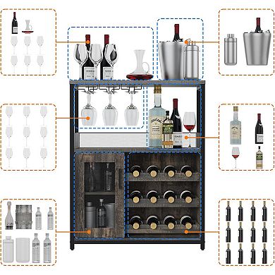 3-Tier Wine Bar Cabinet, with Extra Storage Industrial Sideboard and Buffet