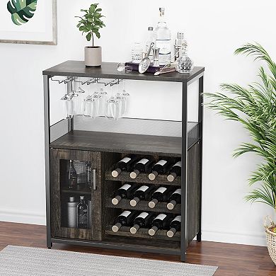 3-Tier Wine Bar Cabinet, with Extra Storage Industrial Sideboard and Buffet