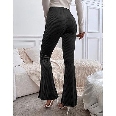 Women Elastic Waisted Velvet Side Slit Bell Pants