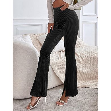 Women Elastic Waisted Velvet Side Slit Bell Pants
