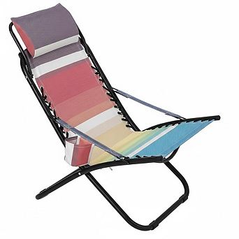 Hush Sun Folding Lounge Chair with Flip Up Headrest, Portable Outdoor Chair Heavy Duty Steel Frame