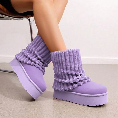 Cozy Plush Ribbed Platform Snow Boots for Ultimate Comfort & Style