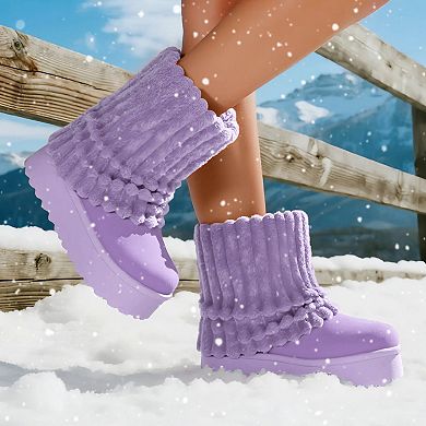 Cozy Plush Ribbed Platform Snow Boots for Ultimate Comfort & Style