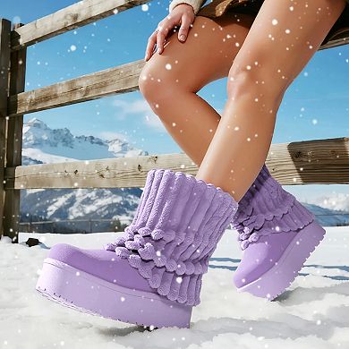Cozy Plush Ribbed Platform Snow Boots for Ultimate Comfort & Style