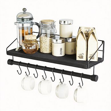 Floating Shelf with Hooks Coffee Cup Holder