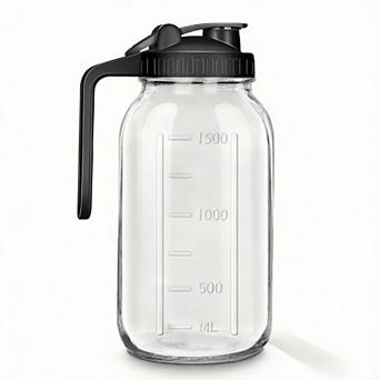 Glass Pitcher with Spout Wide Mouth Lid for Tea Coffee 64oz/2 Quart