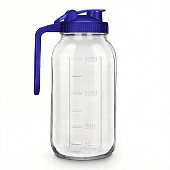 Glass Pitcher with Spout Wide Mouth Lid for Tea Coffee 64oz/2 Quart